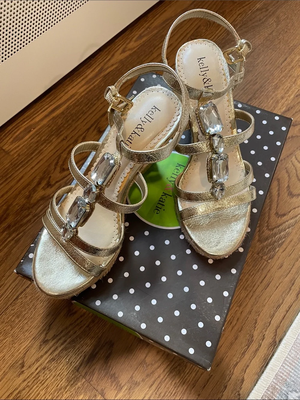 Kelly & Katie Metallic Gold Jeweled Espadrille Wedges